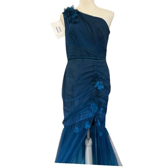Marchesa Notte NWT $637 Ombré Mermaid Gown in Teal Size 6 - Picture 4 of 10